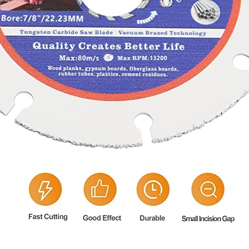 Carbide Multi Wheel,BRSCHNITT 2pcs 4-1/2 Inch (115mm) with Arbor 7/8" Tungsten Carbide Cut Off Wheel for Wood,Laminate,Gypsum Board,Plastic for Angle Grinder Cutting Disc - Thumbnail 6