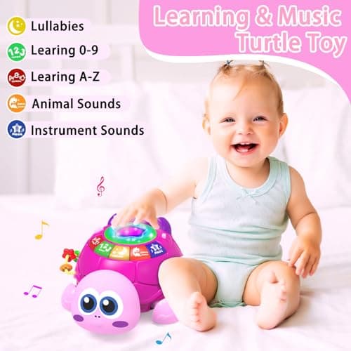 Ussybaby Musical Turtle Baby Toys 6 to 12 Month,Infant Light-up Musical Tummy Time Toy with Phone,Baby Crawling Toys for 7 8 9 12 Months Old,Easter Birthday Girl Gift for 3 4 5 Month+(Pink) - Thumbnail 3