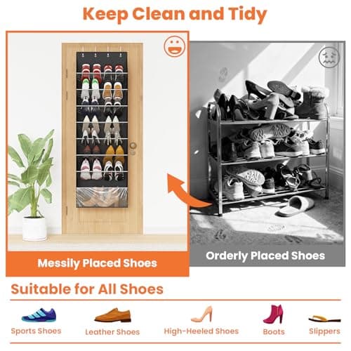 ZATOCL 8-Tier Over The Door Organizer, Space Saving Hanging Shoes Organizer and Storage Unit, Organizer for Closet, Bedroom, Entryway, Black - Thumbnail 3