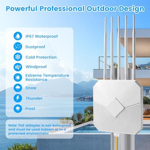 Outdoor WiFi 6 Extender, 2026 AX3000 Long Range Outdoor WiFi Extender Signal Booster, IP67 Weatherproof Outdoor Wireless Access Point with PoE, Gigabit Ports for Garage, Farm, Yard, RV, Dock,Starlink - Thumbnail 3