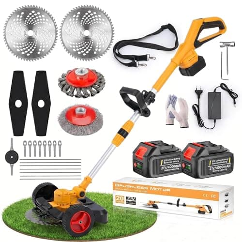 Windpost Cordless Weed Wacker with Wheels, 5-in-1 Electric String Trimmer, Battery Powered Weed Eater with 2 Batteries, Foldable Height Adjustable Lightweight Edger Lawn Tool for Garden Yard Lawn Care