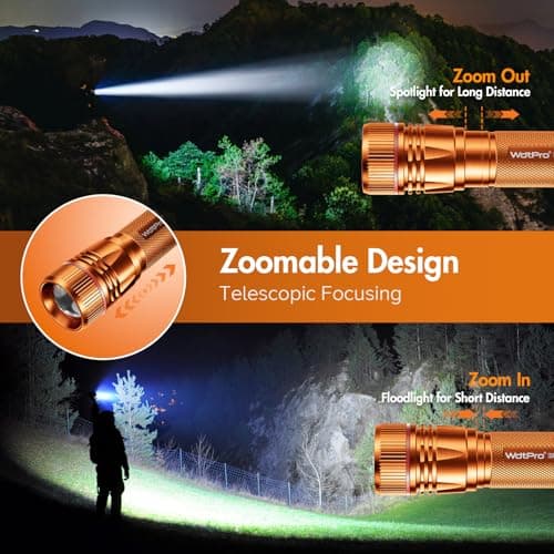 WdtPro Rechargeable Flashlights High Lumens, 1 Pack 10H Long Lasting Super Bright EDC Flashlights, LED Mini Tactical Flash Lights for Camping Emergency, Drop & Water Resistant Orange(Battery Included) - Thumbnail 3