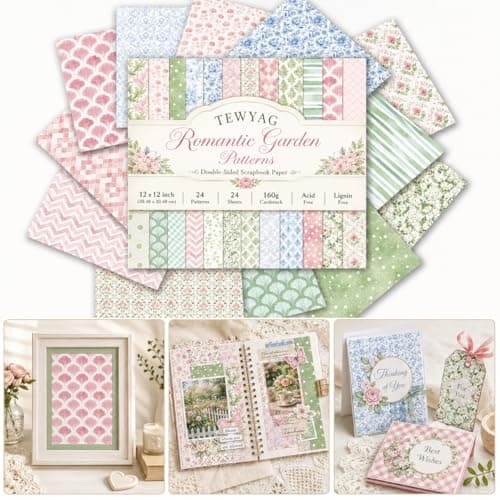 12x12 Scrapbook Paper & Scrapbooking Supplies, Bloom Double-Sided Patterned Cardstock Pad, Decorative Craft Sheets for Junk Journal & Photo Album, 24 Sheets - Image 1
