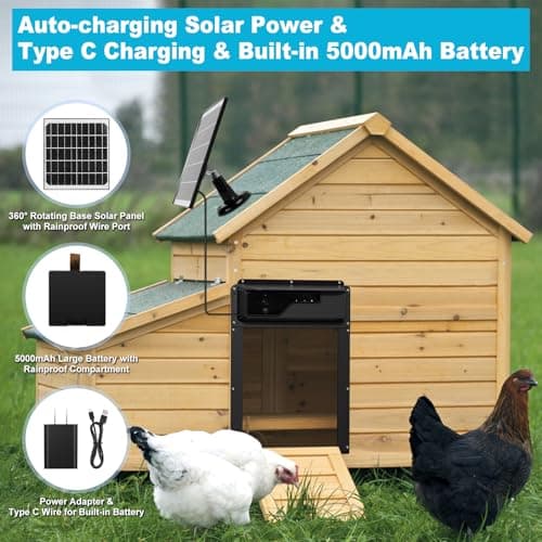 Automatic Chicken Coop Door with HD Camera, Talkback Function, 5000mAh Battery, WiFi Enabled, APP-Based Monitoring, Remote Control and Timer, Solar Powered Auto Chicken Door with Anti-Trap Sensor - Thumbnail 6