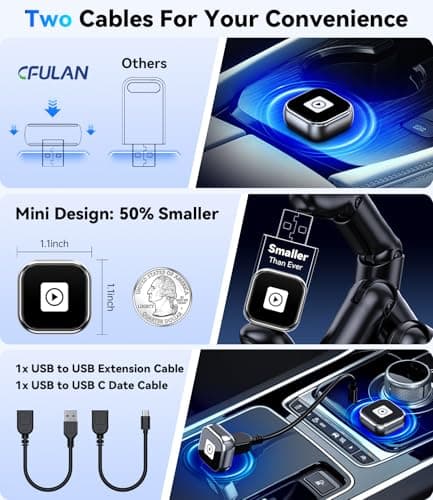 Wireless CarPlay Adapter & Android Auto, Wired to Wireless Carplay Adapter for Apple iPhone & Android, Mini USB Design with Type-C Extension, Plug and Play, No Latency & Auto-Reconnect, 2026 Upgraded - Thumbnail 6