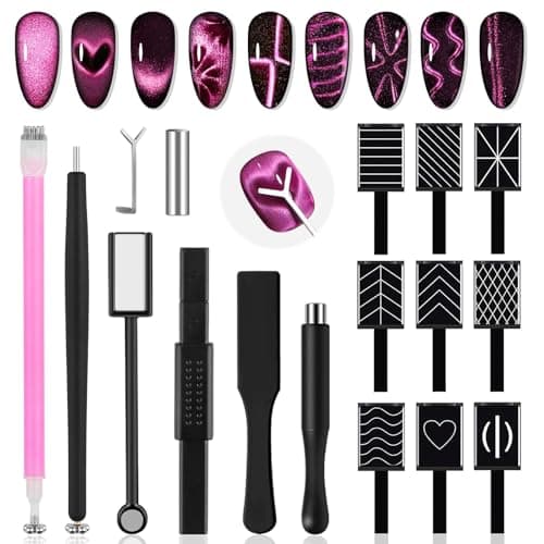EBANKU Cat Eye Magnetic for Nails, 17PCS Cat Eye Gel Nail Polish Magnet Tools Powerful Set Wand Magnet for Nail Polish Square Round Y Shaped Heart Magnet Stick Diverse Glassy Cateye Effect - Image 1
