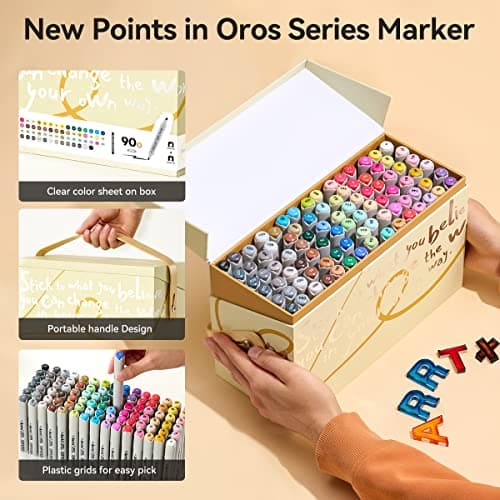 Arrtx Alcohol Markers OROS 90 Colors,Brush and Chisel Tip,Art Markers for Artists Adult Coloring Sketch Illustration, Comic - Thumbnail 3
