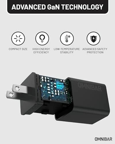 Omnibar 30W USB C Charger, GaN Compact Type C Charger Fast Charging Block, PD 3.0 PPS USB C Wall Charger Power Adapter for iPhone 17 16 15 Pro Max, Galaxy S26 S25 S24 Ultra (30W (with Cable)) - Thumbnail 6