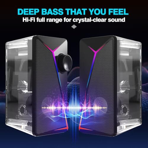 AYJBKL Computer Speakers for Desktop PC, USB-Powered Gaming Speakers for Laptop – Multi Colorful LED Backlight Modes, Stereo Sound for Gamers Music Movies, Indoor & Outdoor Use, 3.5mm AUX Cable - Thumbnail 4