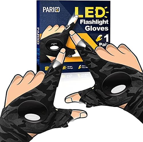 PARIGO LED Flashlight Gloves Gifts for Men Women-Valentines Day Gifts for Him Birthday Gifts for Dad Husband Him, Car Guy Unique Tool Cool Gadgets for Men Camping Accessories Fishing Gifts Camo - Image 1