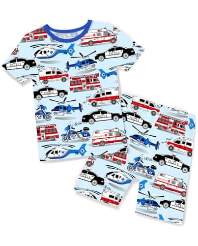 babee Reshinee Bamboo Viscose Toddler Pajamas Boys Girls Kids Baby Cool Short Summer Car Pjs Set 6-7Y Two Piece - Image 1