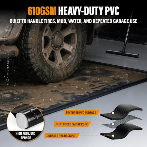 Aegis Mats 7'9" x 16' Garage Floor Mat for Under Car, Heavy Duty 610g PVC Waterproof Containment Mat with Raised Edges, Parking Pad Traps Rain, Mud, Snow & Oil for SUVs and Trucks - Thumbnail 4
