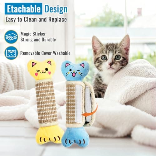 ENNOKEY Cat Toys Pillows, Catnip Cat Kicker Toys, 2 PCS Durable Chew Toy with Scratching Mat, Crinkle Sound Silvervine Cat Pillow for Teeth Cleaning, Interactive Kitten Toys for Indoor Cats - Thumbnail 6