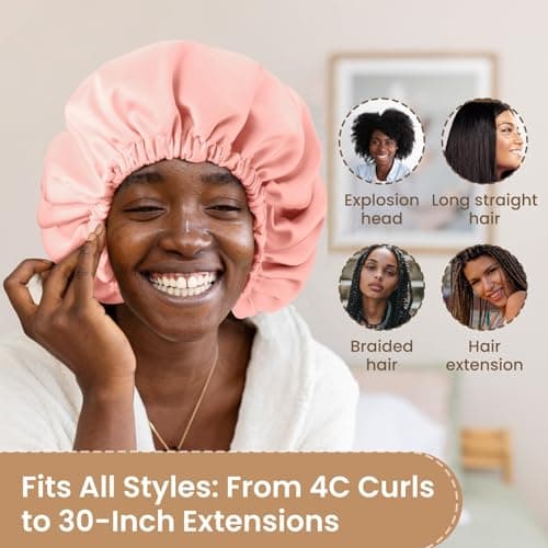 Zixsavk Adjustable Double Layer Silk-Satin Hair Bonnet for Women - Sleep Hair Protector Ideal for Natural Curly Hair, Anti-Frizz & Moisture Retention (Dark green,Large) - Thumbnail 5