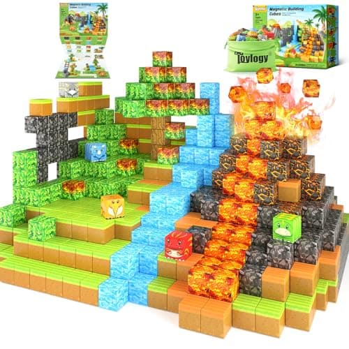 Dinosaur Toys Magnetic Blocks-Build Mine Magnet World Volcano Edition Kids Toy for 3+ Year Old Boys and Girls Building Blocks Toddler Toys Games Through Jurassic Learning Sensory Toy Gifts - Image 1