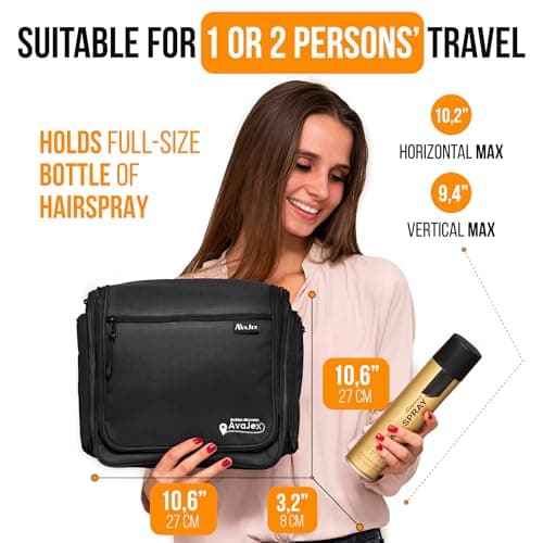 Travel Toiletry Bag for Men and Women - (10.6”x10.6”x3.2”) Large Hanging Toiletry Organizer - Waterproof Hygiene Bag with Metal XXL Swivel Hook, with Sturdy Zippers and 19 Compartments for Toiletries - Thumbnail 4