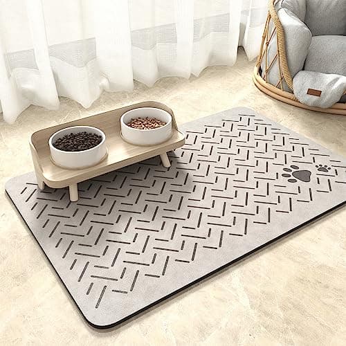 MontVoo-Absorbent Pet Feeding Mat-No Stains Quick Dry Dog Mat for Food and Water Bowl-Rubber Backing Dispenser Mat Accessories Supplies-Dog Bowl Messy Drinkers,(Light Grey,17"x28")