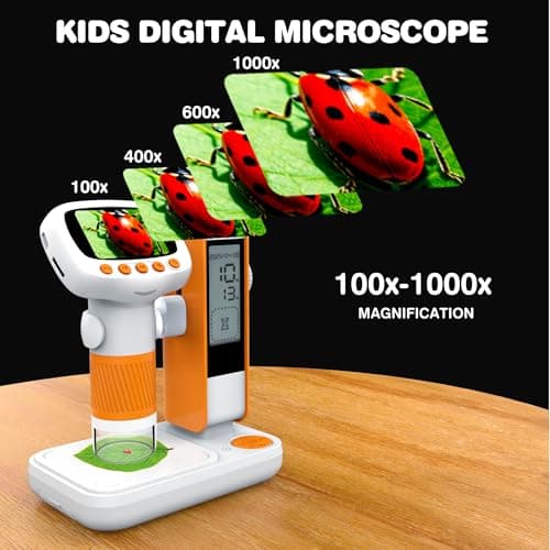 Microscope for Kids,1000X Portable Handheld Microscopes w/Base Stand, 2" HD Screen Pocket Microscope USB Support Camera and PC Video, Digital Microscopes for Kid, Christmas Birthday Gifts - Thumbnail 5