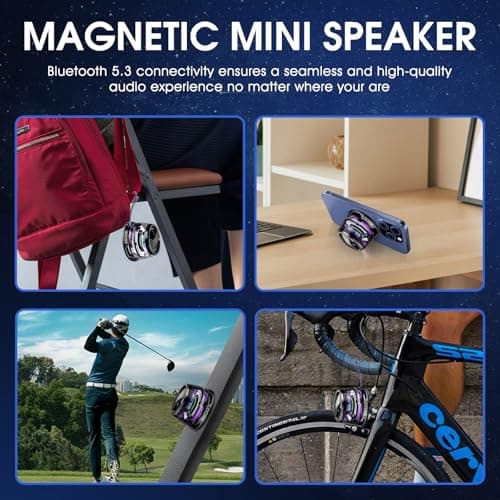 Xpoovv Magnetic Bluetooth Speaker with Multi-RGB Color Light and Phone Holder for Metal Surface Perfect Mini Speaker for Shower,Room,Bike,Car Outdoor Gifts for Teens (2 Pack Black) - Thumbnail 2