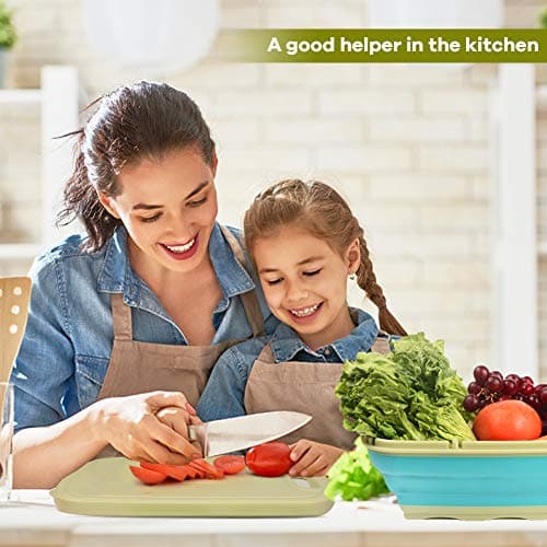 Gintan Camping Cutting Board, 9-in-1 Collapsible Chopping Board with Colander, Kitchen Vegetable Washing Basket for Camping, Camping Gifts Camping essentials for RV Campers (Blue Green) - Thumbnail 4