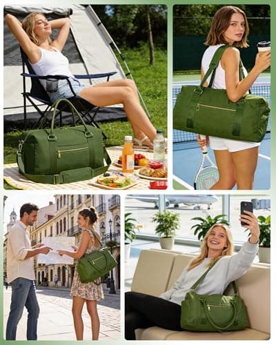 Amechi Weekender Bags for Women with Wet Pocket, 37L Waterproof Travel Duffel Bags with 7" Wide Trolley Sleeve, Carry On Bag for Travel, Gym Bag, Hospital Bag for Labor and Delivery, Dark Green - Thumbnail 5