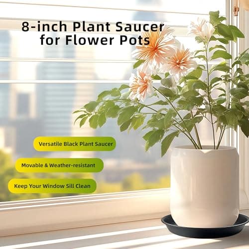 Garrdeen 6 Pack 8 Inch Black Plant Saucers, Heavy Duty PP Plastic Plant Trays for Pots, Durable Flower Pot & Planter Saucers, Water Catcher Drip Trays Indoor Outdoor Use - Thumbnail 4