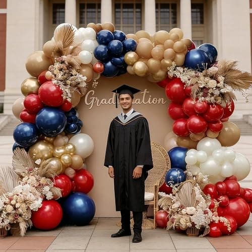 Red Blue Balloon Garland, Double Stuffed Navy Blue Red White Sand Pearl Balloon Arch Kit Nude Gold Balloons for Baby Shower Birthday Wedding Graduation Independence Day Party Decorations - Thumbnail 5