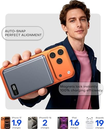 Enyneo Magnetic Power Bank Portable Charger 10000mAh, Qi2 Certified PD 20w Ultra-Fast Charging, LED Display for Magsafe USB C Battery Pack for iPhone 17/16/15/14/13/12 Pro/Pro Max-Grey - Thumbnail 6