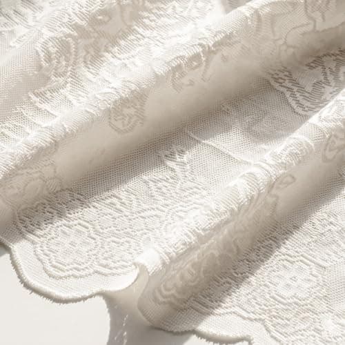 NICETOWN Outdoor Lace Sheer Curtains for Patio Waterproof, Rose & Butterfly Embroidered Curtains for Garden Privacy, Wavy Edge Rod Pocket Chic Gazebo Decoration 2 Panels, Ivory White, W54 x L96 in - Thumbnail 5