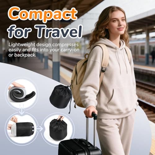 SYNNA Travel Neck Pillow for Airplane & Car, 360° Head and Chin Support, Ergonomic Memory Foam with Silky-Smooth Breathable Washable Cover for Flights, Road Trips & Office Naps - Thumbnail 5