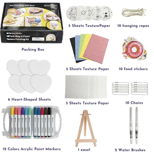 ZadaBelly 56 Pcs Magic Foam Texture Painting Kit，Puffy Magic Paint Set with 21Pcs Foam Texture Paper, 12 Colorful Brush, 2 Water Brushes，3D Effect Art Craft Set Great Gifts for Birthday - Thumbnail 6