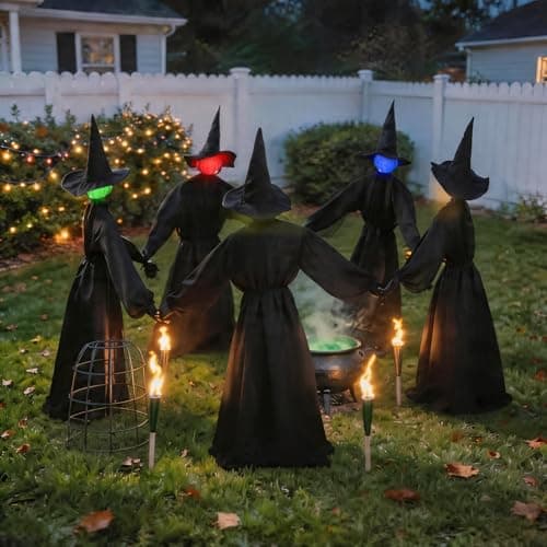 Halloween Decorations Outdoor, 5 Pack 4.3 FT Light Up Holding Hands Witches - Thumbnail 4