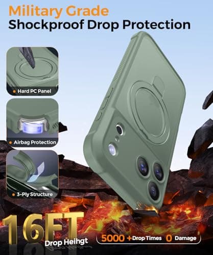 MOCCA Design for iPhone 17 Pro Max Case, Compatible with Magsafe [Premium Invisible Magnetic Ring Stand] [Military Drop Protection] Full Camera Guard Translucent Matte Slim Phone Cover,Calke Green - Thumbnail 5