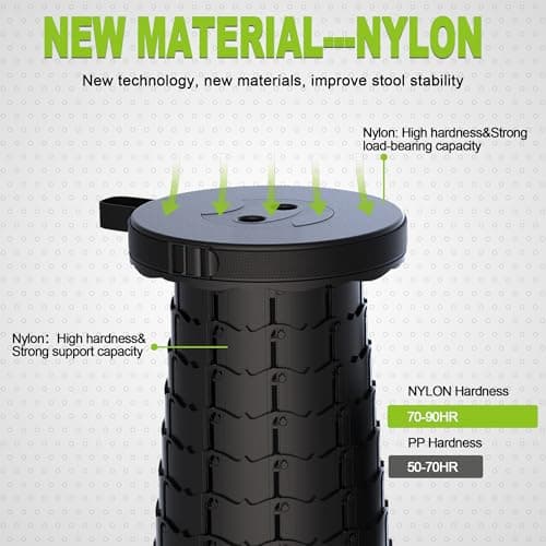 ALEVMOOM Upgraded Nylon Collapsible Stool with 500lbs Max Weight Portable Retractable Folding Telescoping Stools for Adults Chair for Outdoor Camping Fishing Hiking BBQ(Nylon Black) - Thumbnail 4