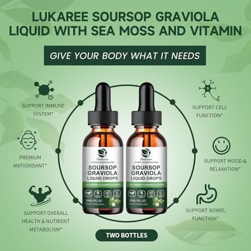 (2 Pack) Soursop Graviola Leaf Extract Liquid Drop Plus Pure Botanical Sea Moss for Cell Support & Regeneration, Immunity and Gut Health, Soursop Bitters Liquid丨Full Texture, Natural Flavor, 1 Fl Oz - Thumbnail 3