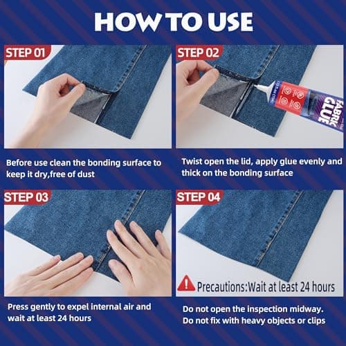 YAFLC Fabric Glue Permanent, Fabric Glue for Patch, Clear Fabrics Adhesive for Clothing Permanent Washable for All Cotton, Denim, Flannel, Polyester 2 x 75 ml - Thumbnail 4