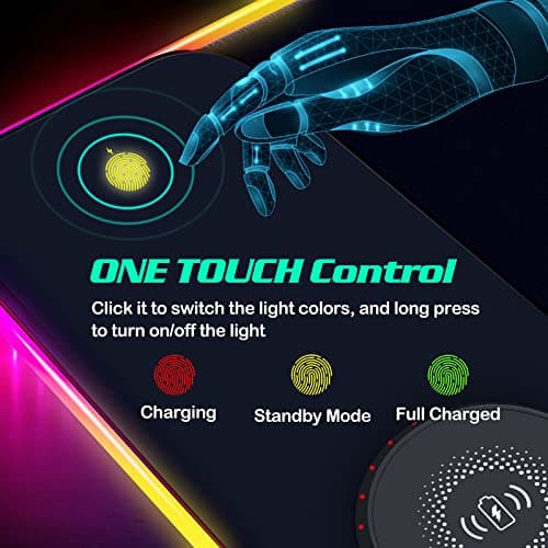 RGB LED Mouse Pad with 15W Wireless Charger Gaming Mouse Pad with 10 Light Modes, Extra Large Mousepad Non-Slip Rubber Base Computer Keyboard Mat for Men - Thumbnail 5