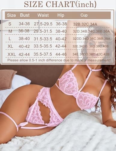 Avidlove Sexy Lingerie Set Choker Floral Lace Sheer Underwire Push Up Garter Belt 3 Piece Bralette And Panty Sets Pink - Thumbnail 6