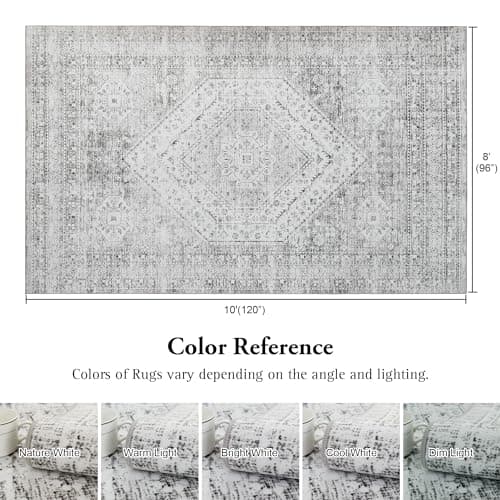 Auemtyn 8x10 Washable Area Rug for Living Room, Washable Rug with Non Slip Backing, Low Pile Carpet for Bedroom, Dinning Room (Light Grey, 8'x10') - Thumbnail 2