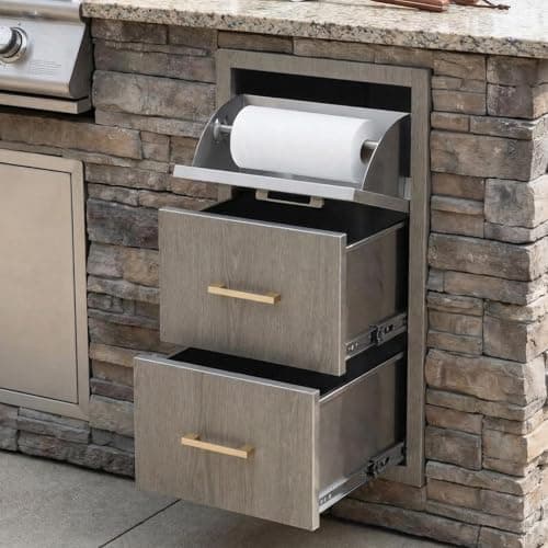GarveeTech Outdoor Kitchen Drawers, Stainless Steel, 17" W x 30" H x 21" D, Flush Mount BBQ Island Drawer for Grill Station, Weather-Resistant, Built-in Paper Towel Holder - Image 1