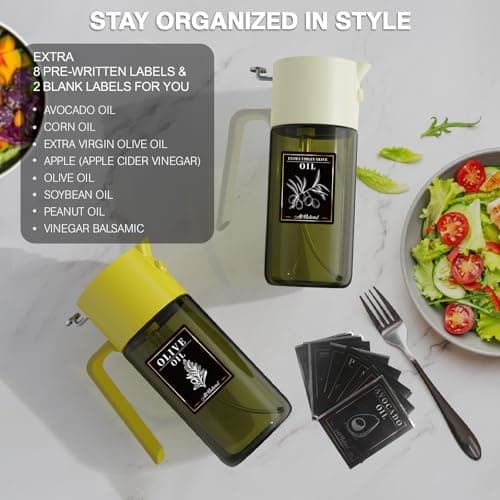 2-IN-1 500ml/17oz Light-Blocking Dark Oil Sprayer for Cooking W/ Stickers, Dark Green Glass Olive Oil Dispenser Bottle for Kitchen, Even Spray with Portion Control, Perfect for Air Fryer, BBQ-White - Thumbnail 4