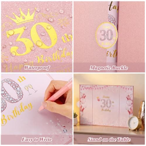 WSICSE 30th Birthday Party Decorations, Rose Gold Happy 30th Birthday Card, Large 30th Birthday Signature Guestbook for Him Her Birthday Party Decor Gifts - Thumbnail 5