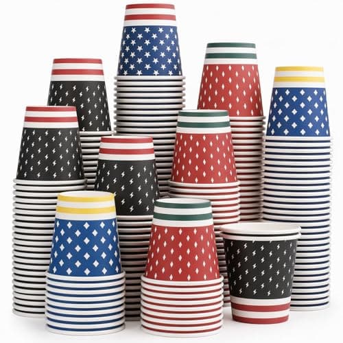 Biotakeware 300 Pack 3 oz Bathroom Paper Cups, Disposable Mouthwash Cups with 4 Mixed Designs, Small Mini Coffee Cups for Bathroom, Party, Picnic, Travel, and Events - Image 1
