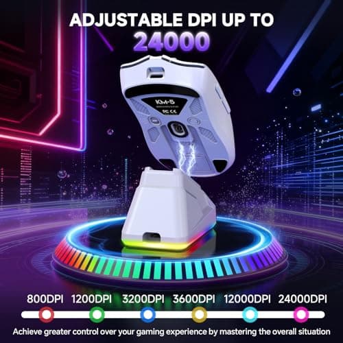 Wireless Gaming Mouse, Tri-Mode 2.4GHz/USB-C/Bluetooth Wireless Mouse with RGB Charging Dock, 24000 DPI, 60Hrs Battery, Ergonomic Lightweight Rechargeable Computer Mice Compatible with PC Mac Laptop - Thumbnail 5
