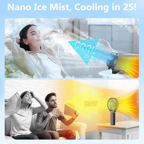 WITHOUSE 6000mAh Portable Handheld Misting Fan as Backup Power, 50ml XL Water Tank, 20H Runtime 3 Speeds, 180° Foldable Rechargeable Mist Fan for Travel, Outdoors, Makeup - Black - Thumbnail 4