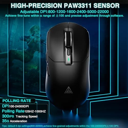 SOLAKAKA SM820 Wireless Gaming Mouse with RGB Charging Dock,24000 DPI Tri-Modes Wireless Mouse with 2 Side Buttons,Programmable Macro Mouse for Gaming(Black) - Thumbnail 5