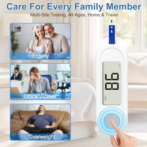 Blood Sugar Monitor,Glucose Monitor Kit with 50 Test Strips & 50 Lancets for Diabetes Testing, Blood Glucose Meter with Auto Eject, No Coding & Large LCD for Seniors - Thumbnail 6