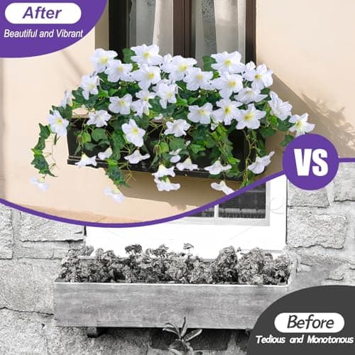 BSMYBO 2Pcs Artificial Hanging Flowers for Outdoors, Fake Outdoor Flowers Faux Petunias Silk Flowers for Outdoor planters UV Resistant for Home Garden Balcony Yard Porch Patio Decor (White) - Thumbnail 3