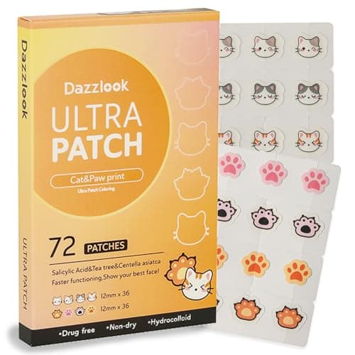 Dazzlook Cute Cats and Paws Printed Pimple Patch with Salicylic Acid, Hydrocolloid Pimple Stickers for Blemish Care, 72 Pcs, Fashion Blemishes Patches - Image 1