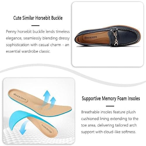 BEAUSEEN Women's Comfortable Penny Loafer with Classic Comfortable Work Flat Shoes for Casual Dressy Business Blue,6.5 US - Thumbnail 5